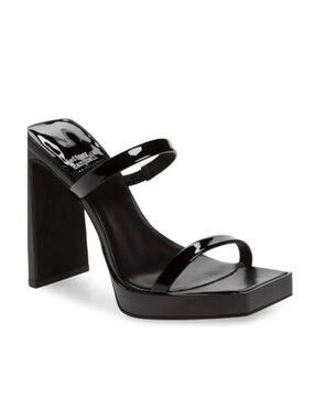 Revolve Jeffrey Campbell Hustler Platform Heels Black Patent Leather Sandals